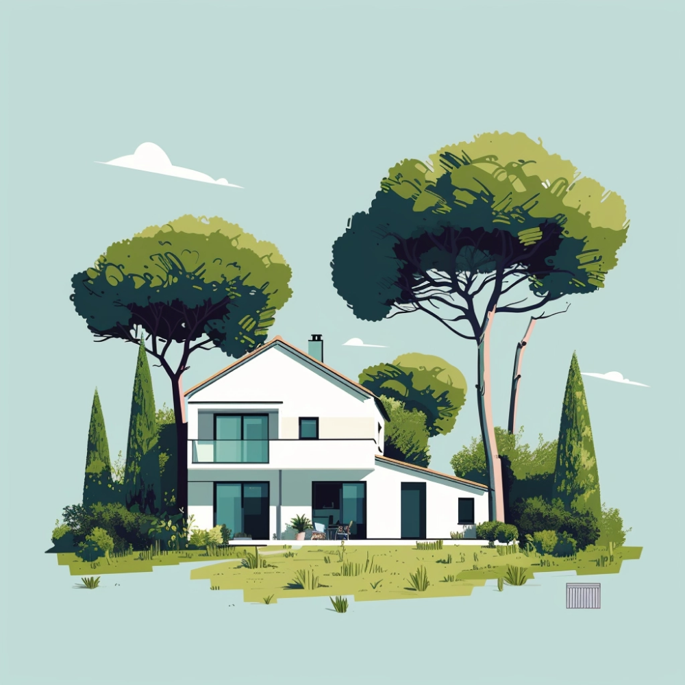 a house covered with trees, artisitic style